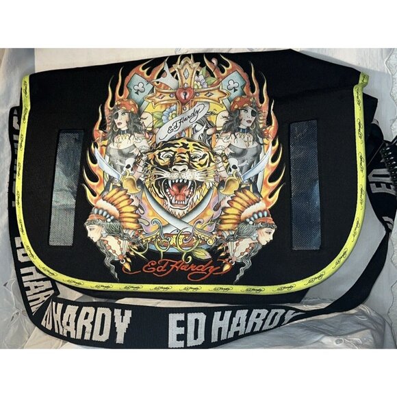 Ed Hardy Other - Ed Hardy by Christian Audigier Messenger Laptop Bag Pirate Ladies Tiger Canvas